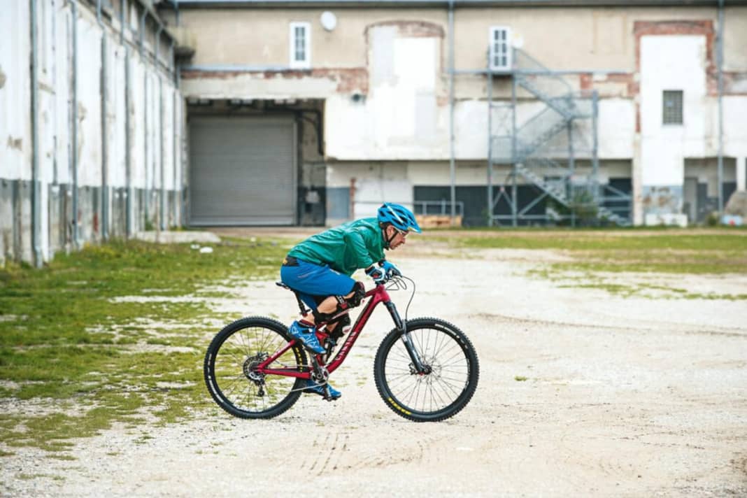 1. bend:

 Bend low over the handlebars to create enough tension.