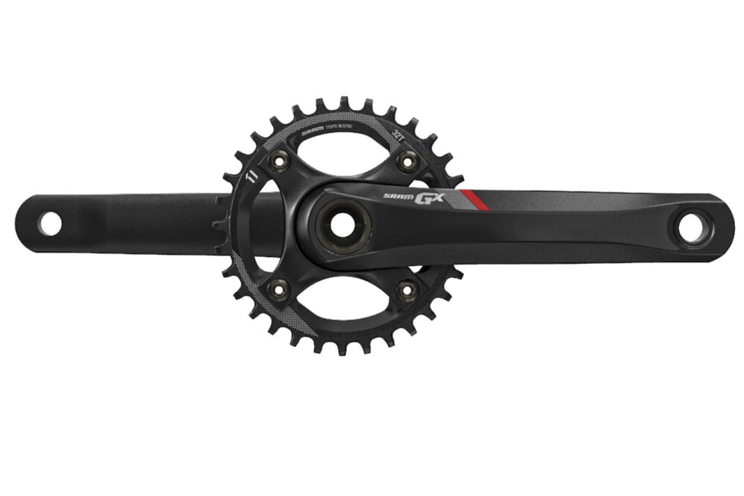The single crankset of the SRAM GX uses the same chainrings as the more expensive groupsets.