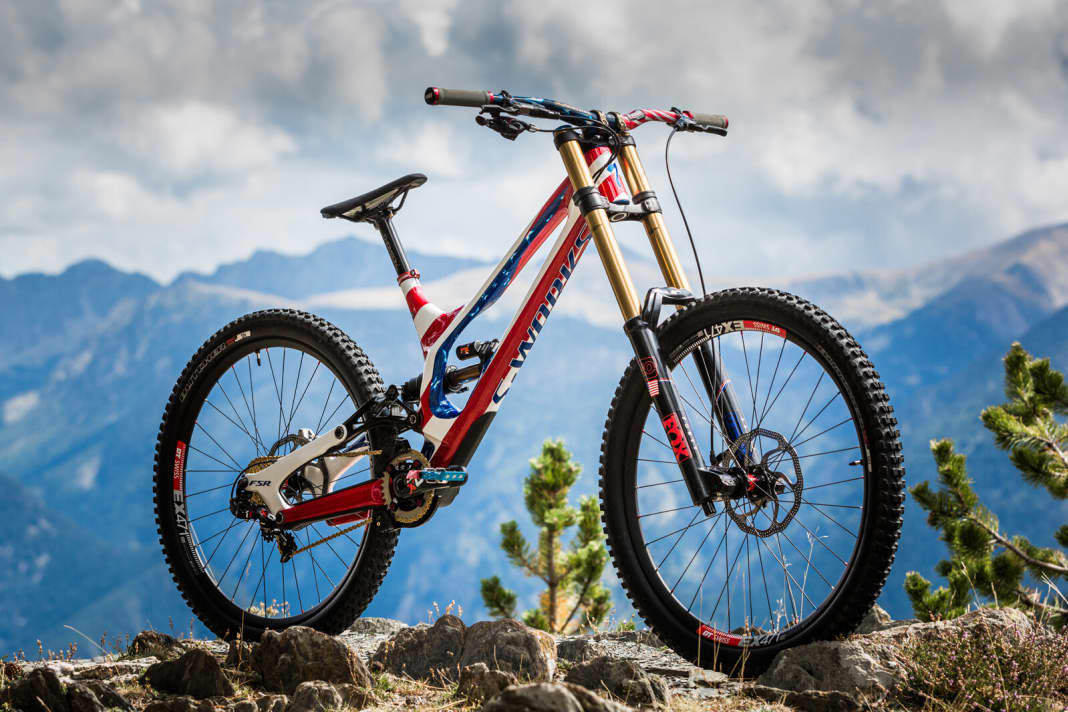 Das Specialized Demo in Stars and Stripes-Optik von Aaron Gwin.