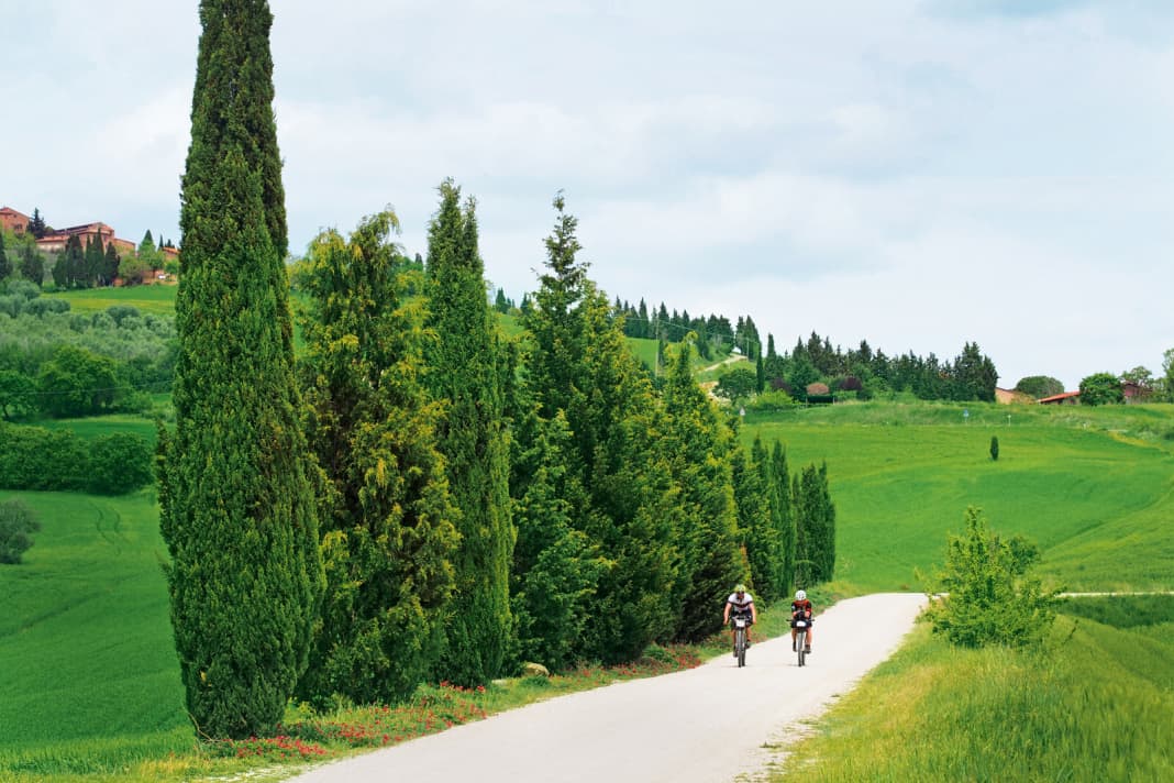 Wide, shallow and bright white: the gravel roads known as strada bianca are typical of Tuscany and extremely kind to the tyres.