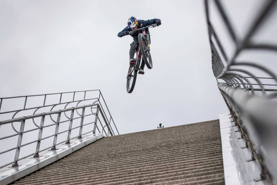 Jumping stairs with Fabio Wibmer