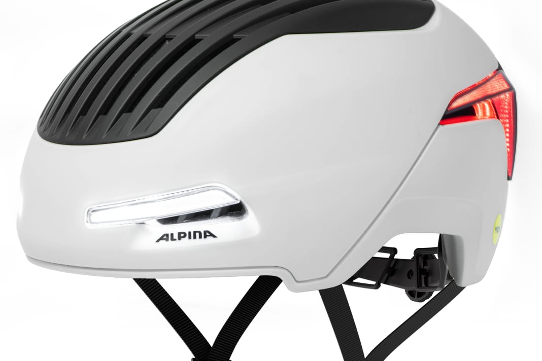 The stylish Alpina commuter helmet has integrated LED light strips on the front and back