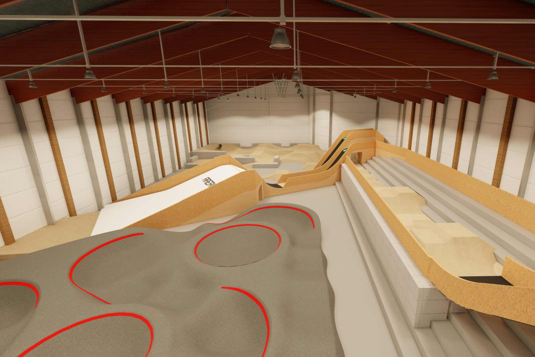 Der neue Indoor Bikepark in der österreichischen Area 47 hat 3700 Quadratmeter Fläche zum Austoben.