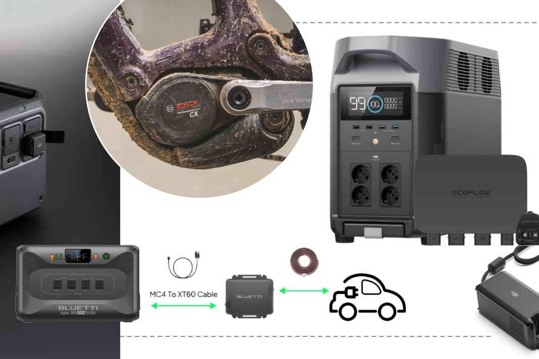 Une grande Powerstation est la première étape pour être indépendant avec un VTT électrique lors de roadtrips. Une fonction de charge rapide, dans laquelle la Powerstation puise les courants puissants de l'alternateur de la voiture lors de la charge pendant le trajet, est la deuxième.