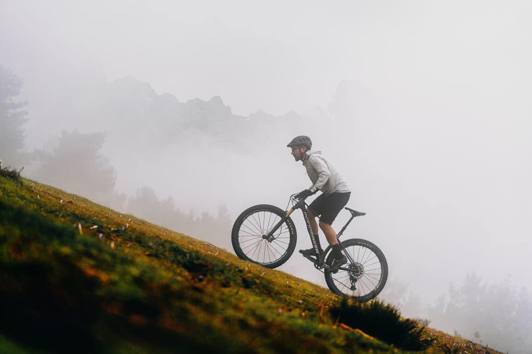 Thanks to its lightweight carbon frame, the Mondraker Chrono Carbon DC should continue to cut a fine figure on the climbs despite its increased downhill potential.
