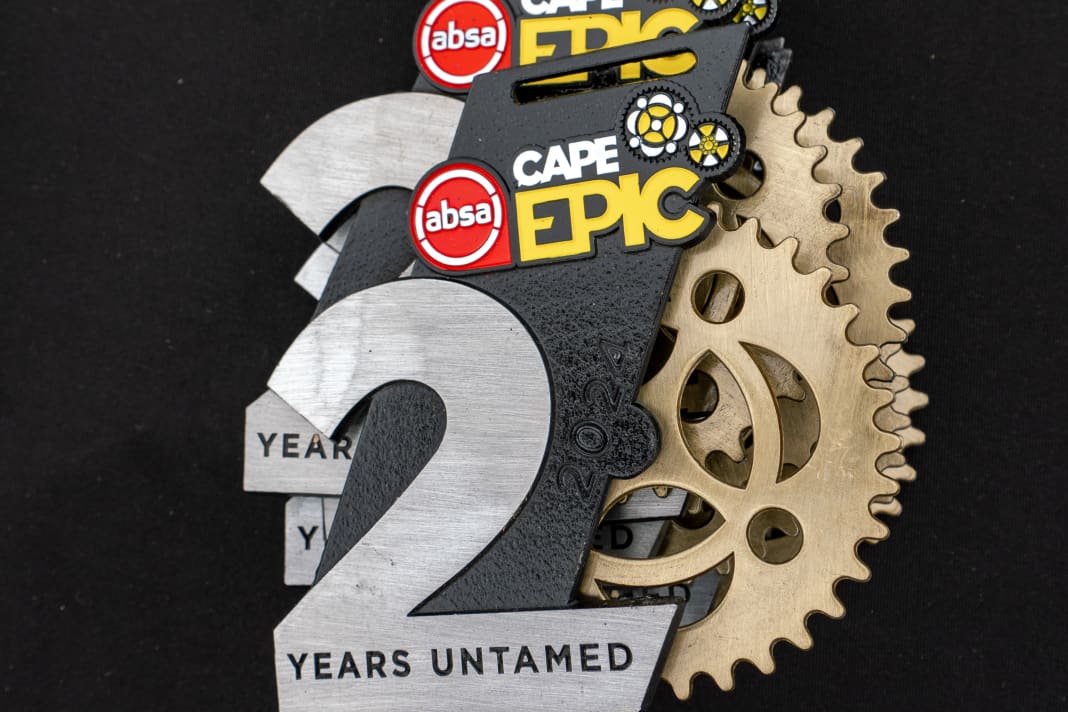 20 years of Untamed - 20 years of the Cape Epic. These are the coveted medals. But they were only awarded at the end of the 7th and final stage today.