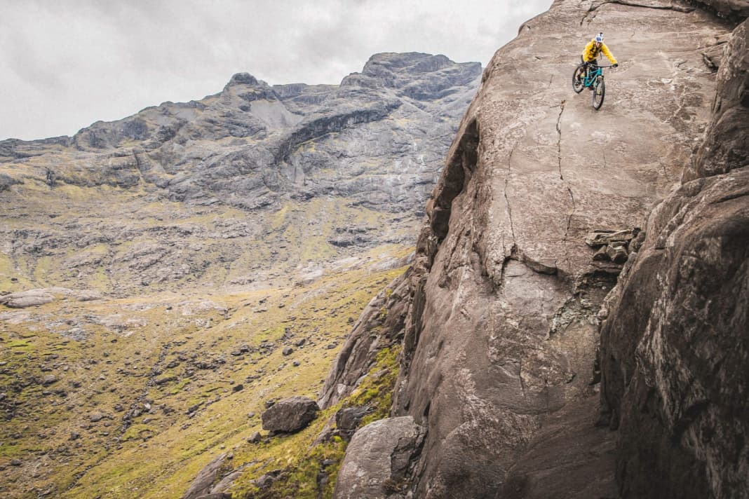 Biking where others climb: Danny MacAskill rides the Dubh Slabs rocks in Scotland.