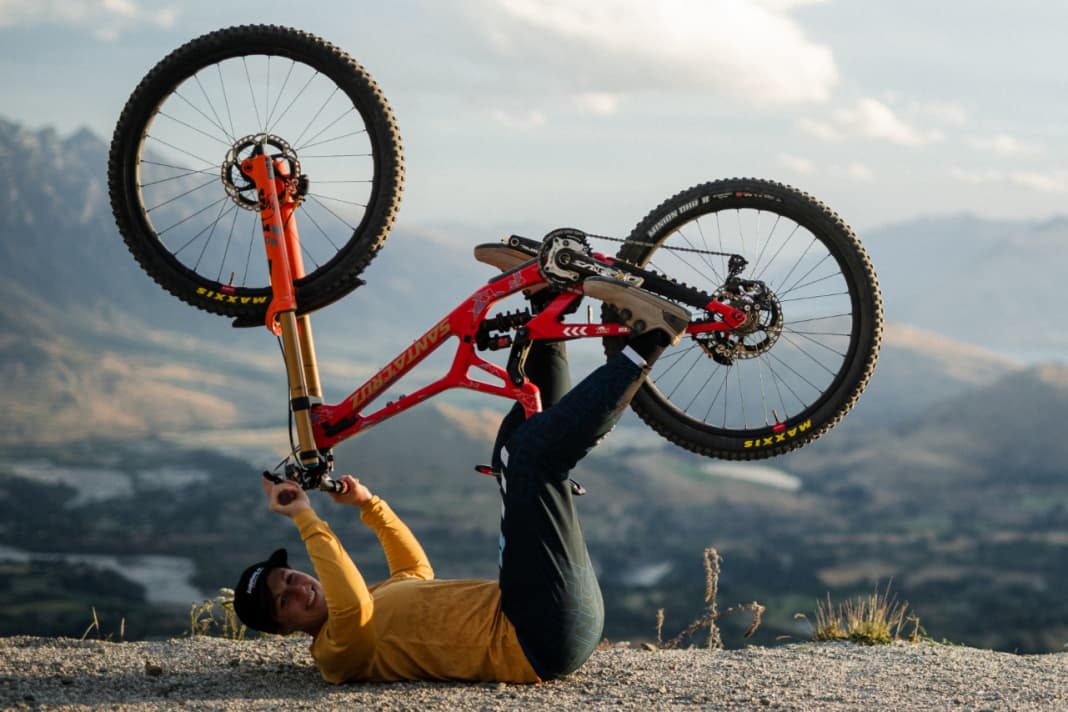 Upside Down: Nina Hoffmann with her World Cup bike.