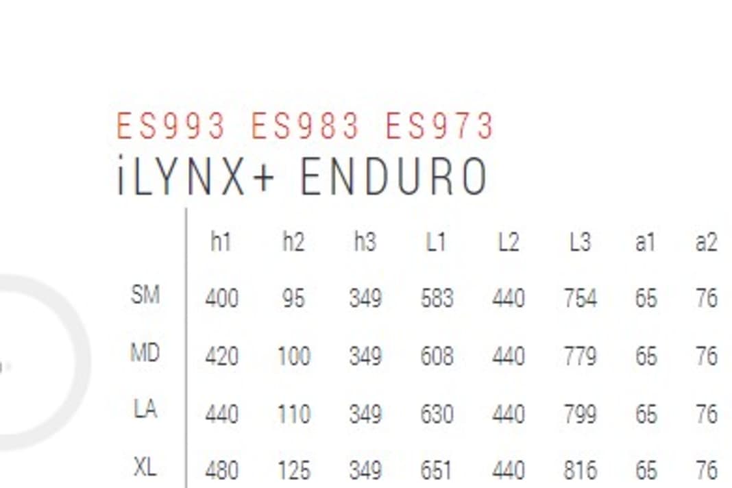 Geometry table of the Enduro version ...
