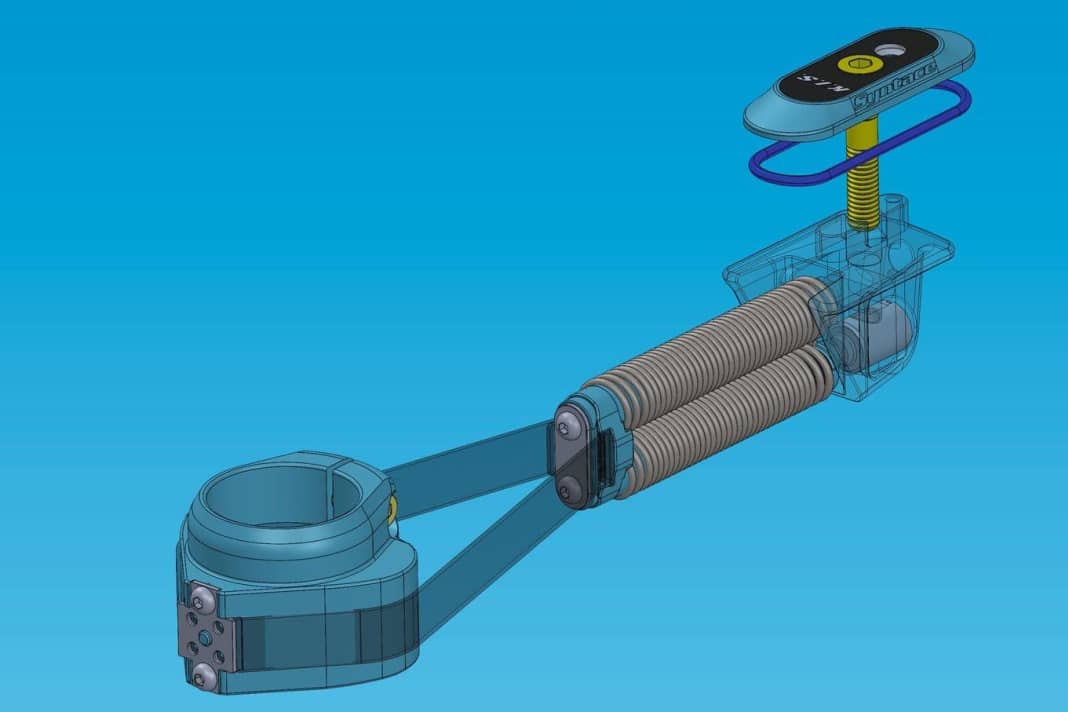 Wenige Teile, große Wirkung: Über die kleinen Flügel am Steuerrohr ändern sich die Hebelverhältnisse beim Einlenken. Da das Band darüber abrollt, entsteht keine Reibung. Im internen Sprachgebrauch bei Syntace wird K.I.S. auch mit „Kein Instabiler Scheiß“ übersetzt.