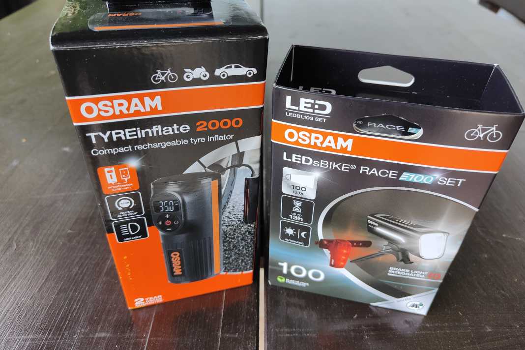 Now also available: Light bulb manufacturer Osram now offers its own lighting sets and a bicycle compressor.