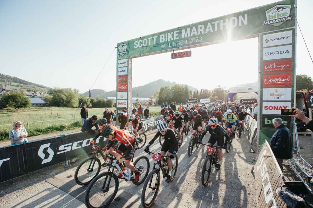 A lot planned: The participants in the Grand Tour chase out of the starting block at 7.30am.