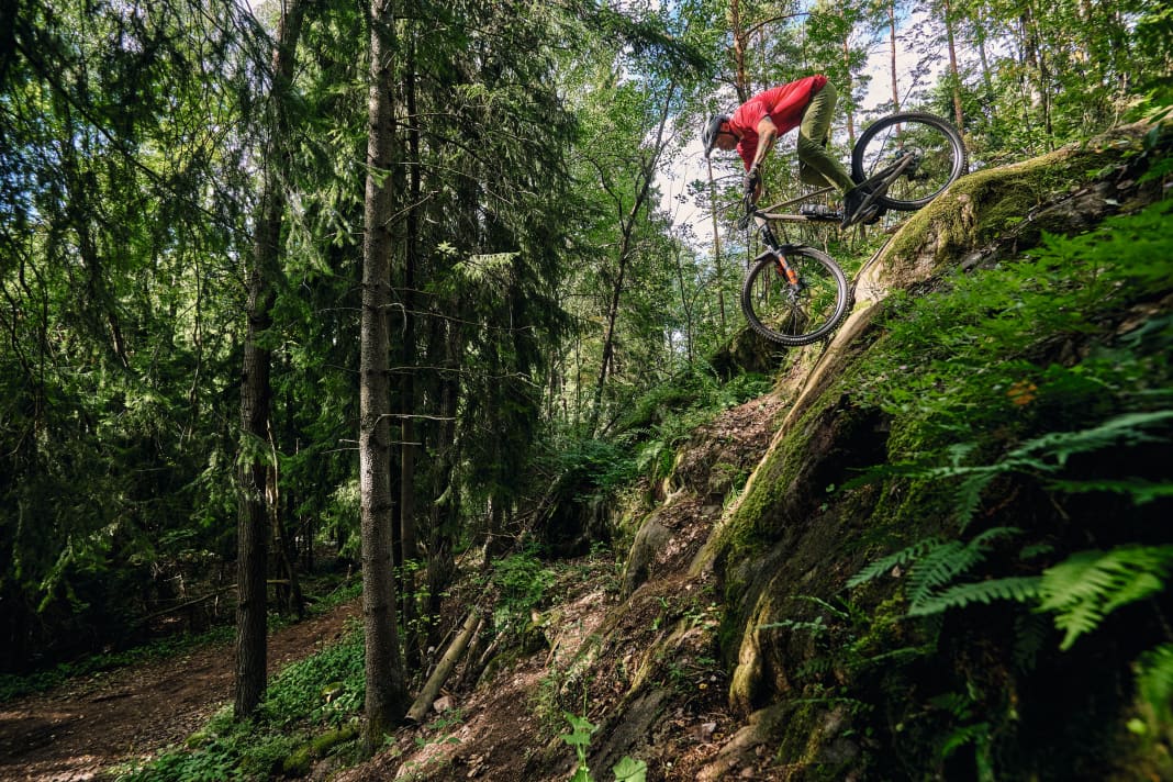 For a long time, the trail undulates comfortably through the city park, but sometimes changes its vertical direction abruptly.