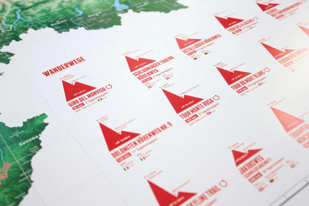 Long-distance hiking trails through the Alps at a glance.