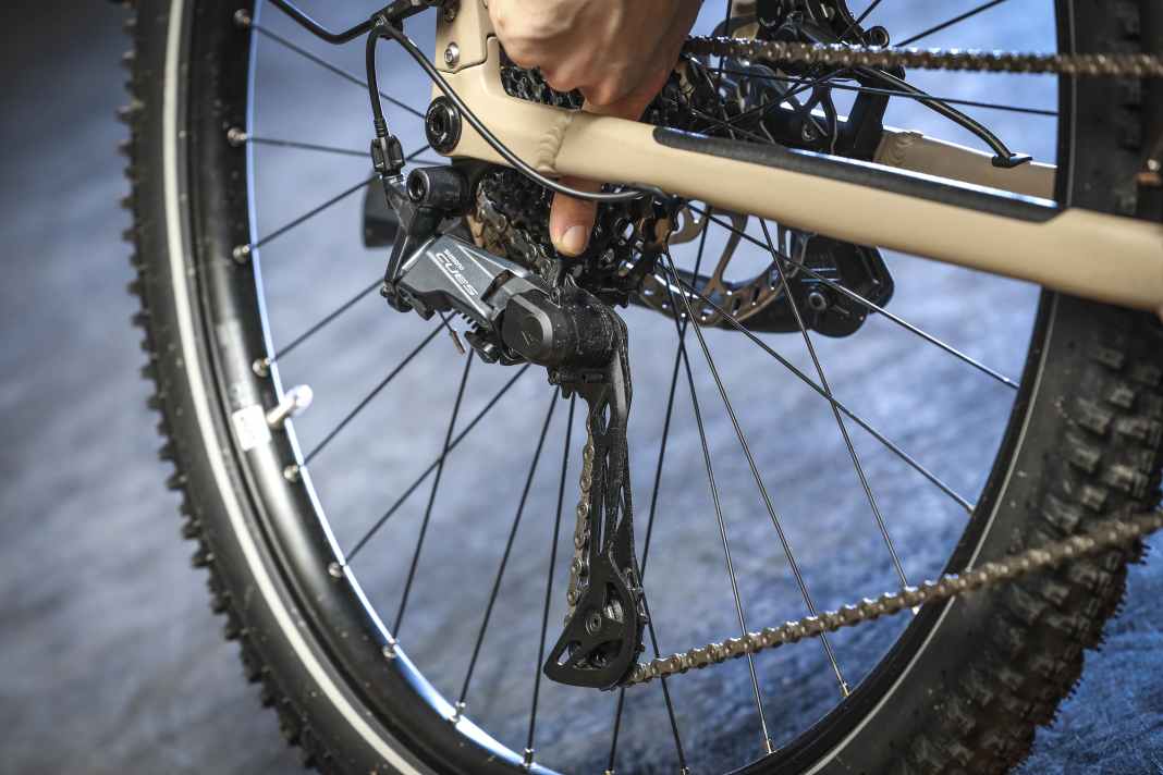 Die Cues aus der 8000er Serie kommt auch am Trekkingrad mit Schaltwerksdämpfung.
