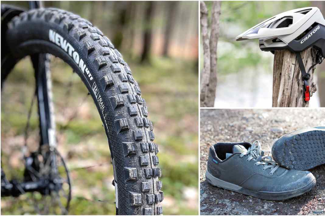 Already ridden - parts in a short test: tyres, shoes, helmet & rucksack in an individual check