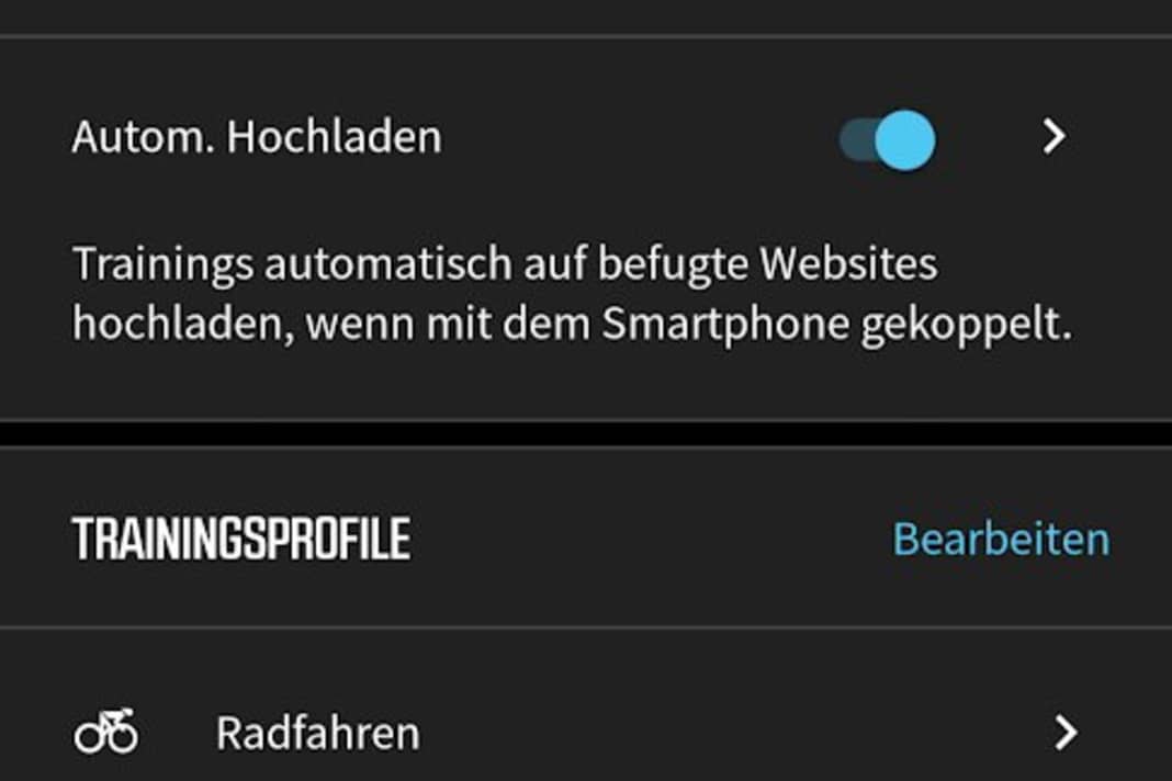 Kickr setup Step 1: Call up the settings in the Wahoo app