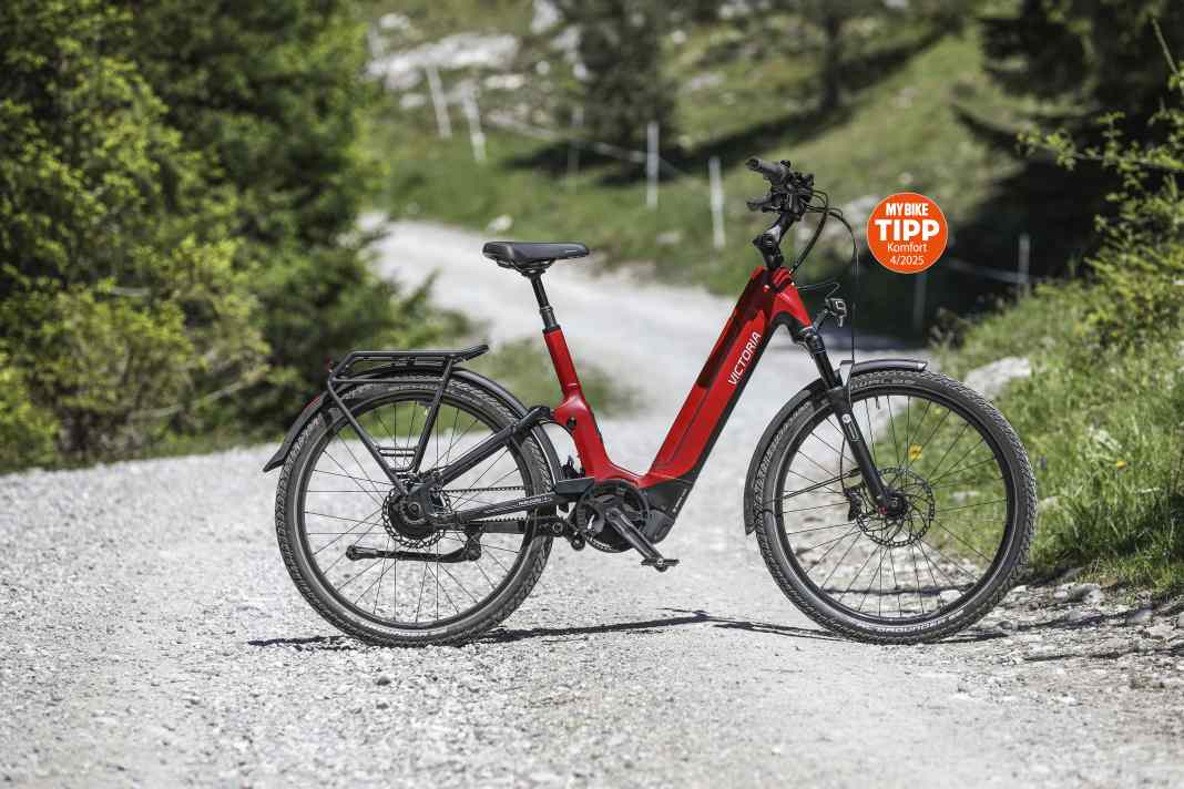 Das Victoria Parcours 5 Wave holt sich den Komfort-Tipp im MYBIKE-Test der vollgefederten E-SUVs