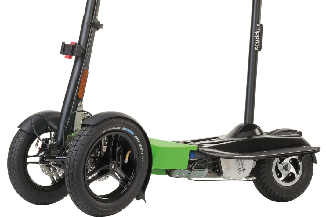 Folding wonder: The Scuddy is ready to ride: it can be manoeuvred sitting and standing.