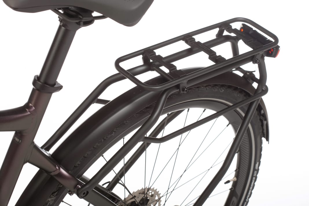 On the Giant: solidly braced luggage rack with stable attachment points on the seat stays