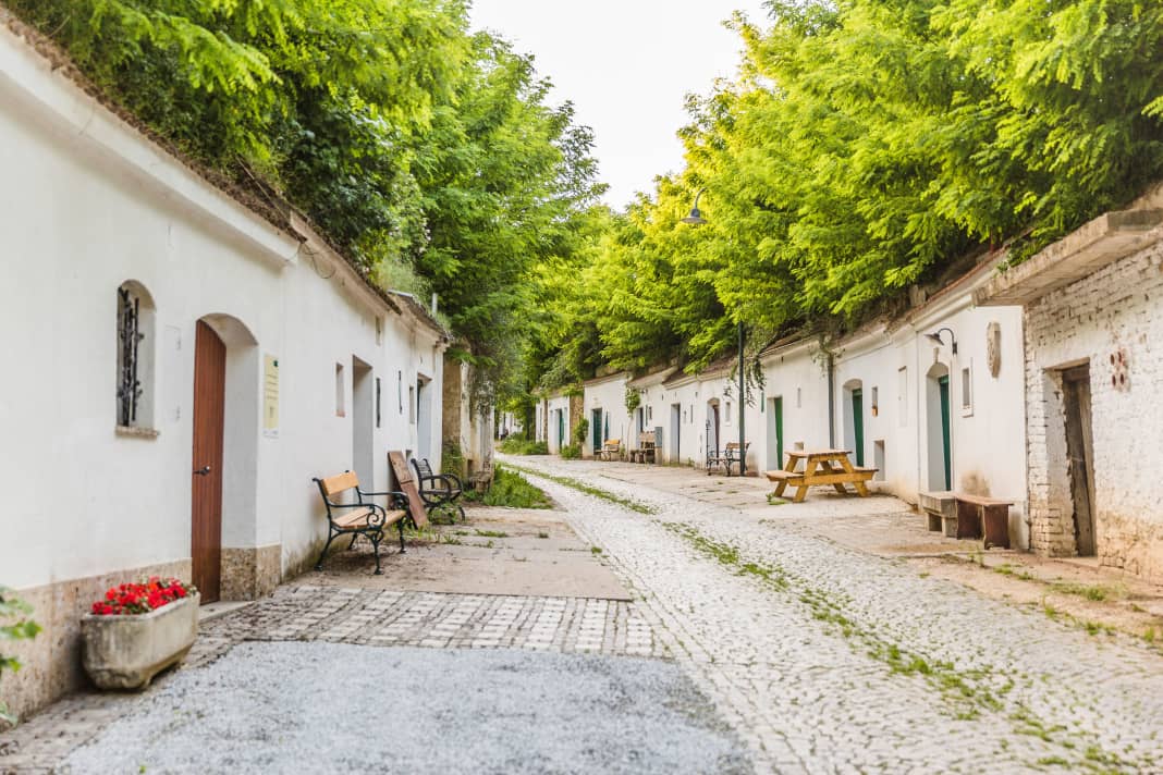 Weinkeller entlang der historischen Kellergasse in Poysdorf.