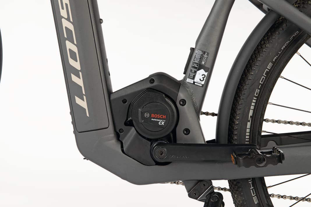 Senkrecht eingebauter Bosch Performance CX: Rückt Sitzrohr und Schwerpunkt des Scott weiter in Richtung Vorderrad