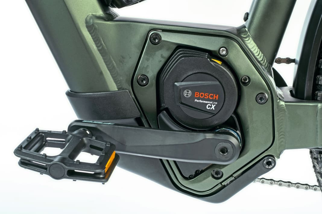 Vertical, compact installation position of the motor on the Canyon: stabilises the frame assembly.