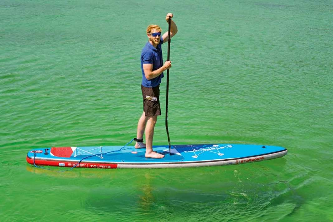 1. about one to two hand widths above head height is the optimum length for touring paddling. The hand can be laid down at an angle and relaxed. A paddle that is too long puts strain on the shoulder; if the paddle is too short, the blade is not dipped deep enough.
