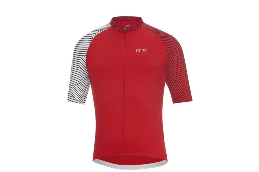 Le maillot de cyclisme pour hommes en couleur boule de feu/blanc.
