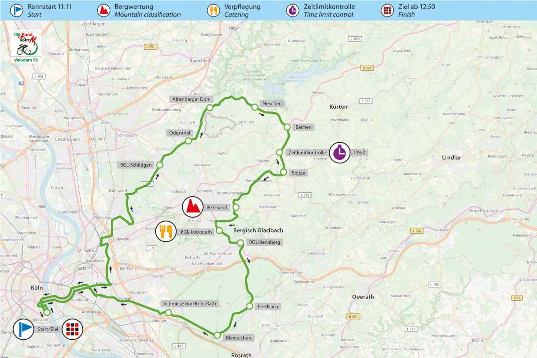 Die Strecke des "Velodom 30" bei Rund um Köln 2024