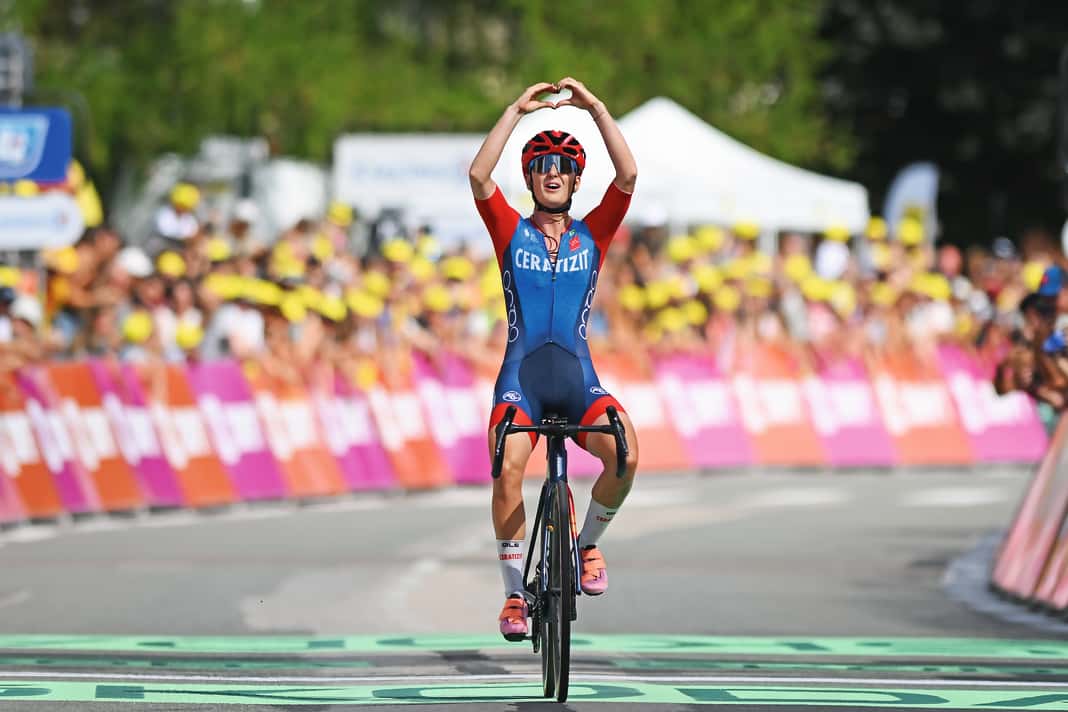 Celebration day: Young Cédrine Kerbaol achieved the first French stage win for her German team in the Tour de France Femmes.