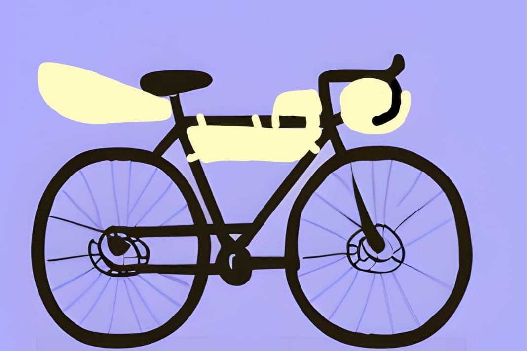 Voilà à quoi peut ressembler une configuration de bikepacking. Le dessin du vélo a été réalisé à l'aide de la fonction Texte à image de Canva. Les sacoches de bikepacking ont été ajoutées ultérieurement à l'aide de la fonction de dessin.