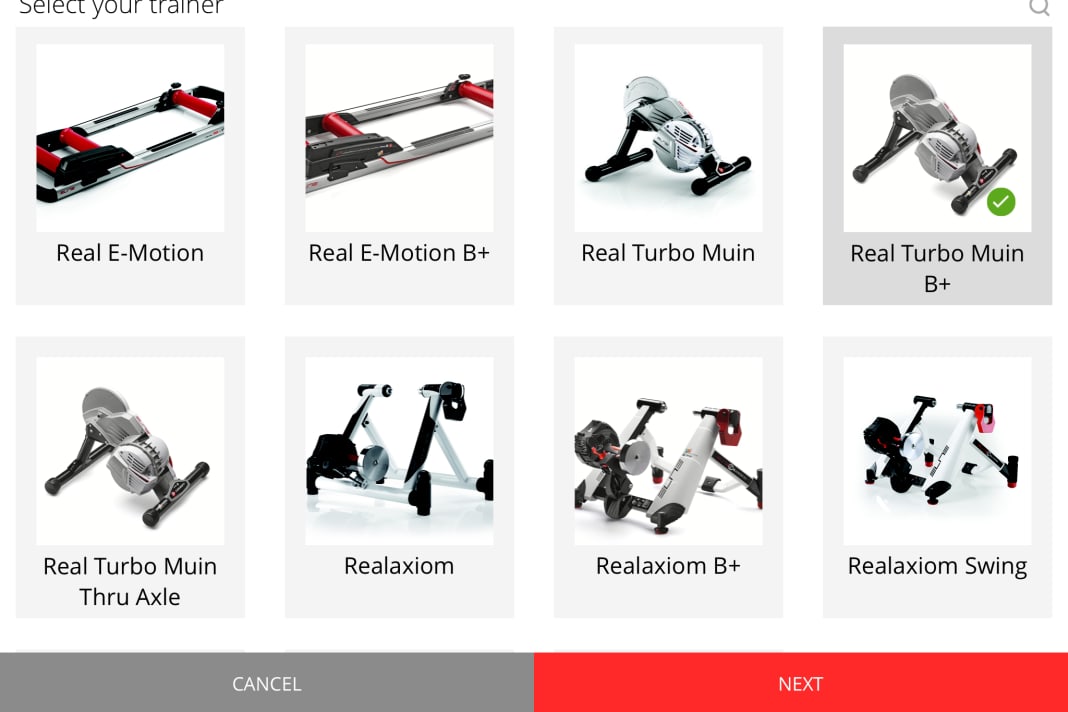 Before the app and trainer can communicate, you have to select and mark the right trainer from a huge selection. Only then can the pairing process begin