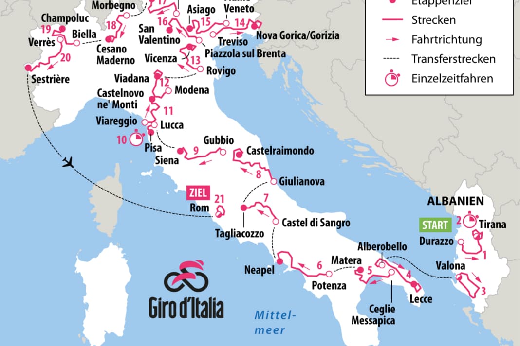 Der Giro d’Italia 2025 auf der Karte