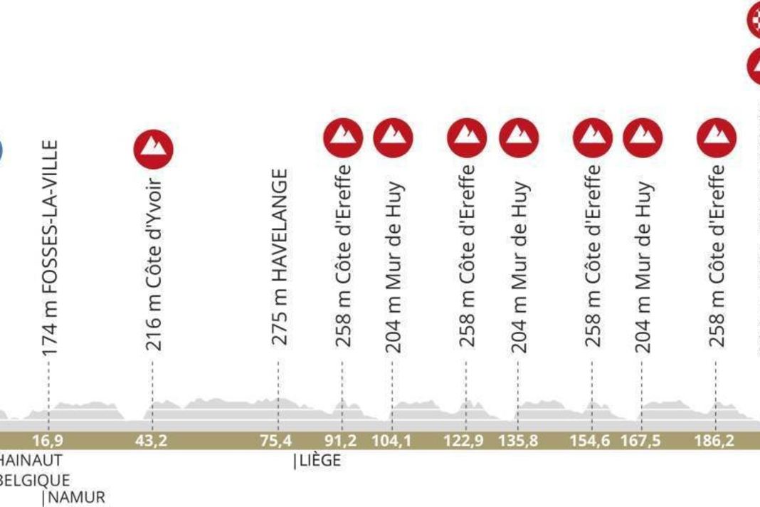 Le profil d'altitude de la course hommes de la Fleche Wallonne 2024
