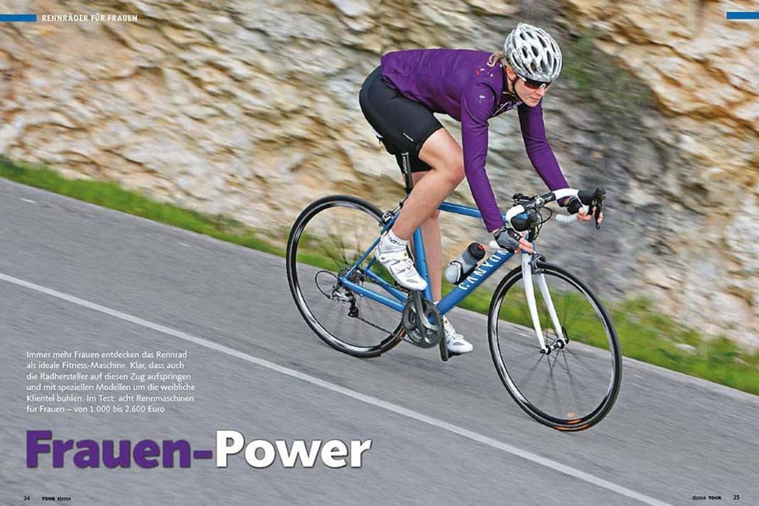 Rennräder für Frauen
Immer mehr Frauen entdecken das Rennrad als ideale Fitness-Maschine. Klar, dass auch die Radhersteller auf diesen Zug aufspringen und mit speziellen Modellen um die weibliche Klientel buhlen. Im Test: acht Rennmaschinen für Frauen – von 1.000 bis 2.600 Euro.