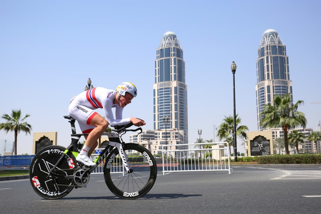 Andreas Leknessund's milestones: 2016 in the junior individual time trial at the World Cycling Championships in Qatar (23rd place)