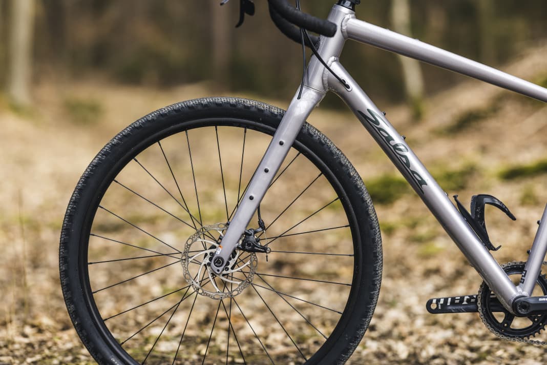 The eyelets on the fork show the clear bikepacking focus of the Salsa gravel bike.