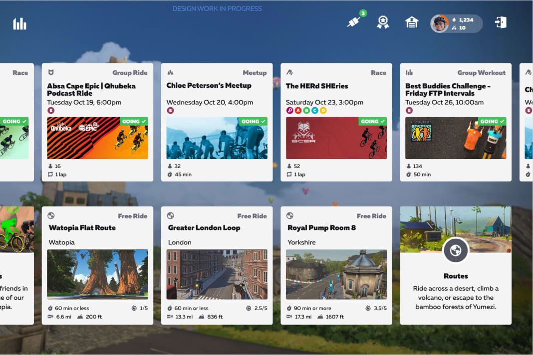 Das Dashboard: Hier sieht man, bei welchen Events man zugesagt hat und, was die Plattform sonst an Rennen, Trainings etc. bietet.