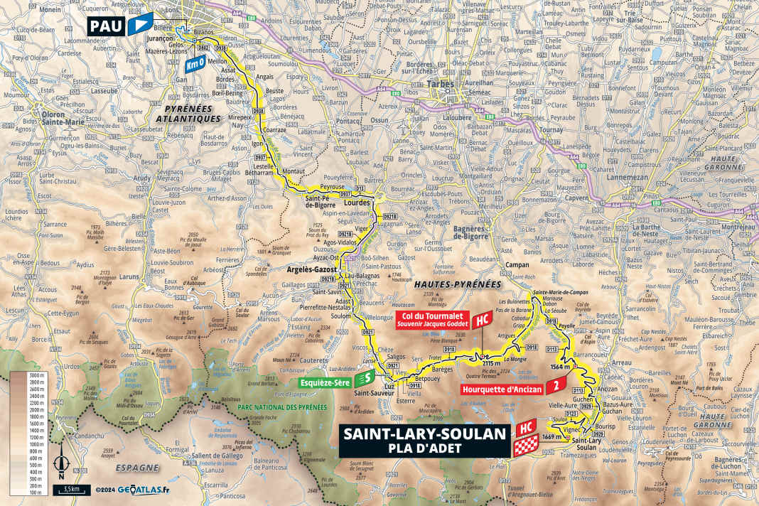 The 14th stage of the Tour de France 2024 on the map