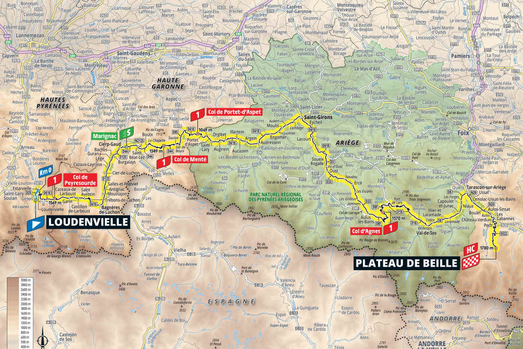 Die 15. Etappe der Tour de France 2024 auf der Karte