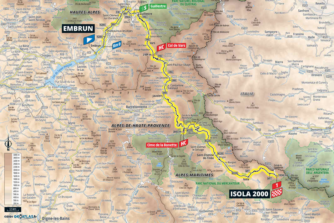The 19th stage of the Tour de France 2024 on the map