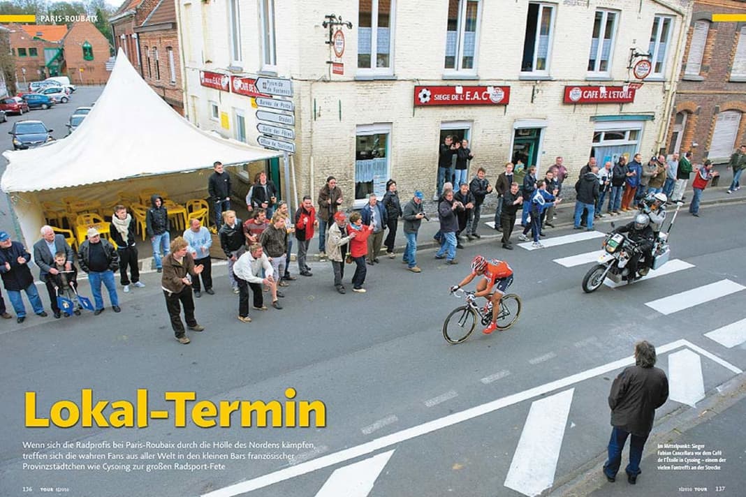 Paris-Roubaix
Wenn sich die Radprofis bei Paris-Roubaix durch die Hölle des Nordens kämpfen, treffen sich die wahren Fans aus aller Welt in den kleinen Bars französischer Provinzstädtchen wie Cysoing zur großen Radsport-Fete.