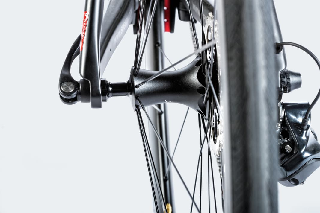 SpeedX Leopard Pro - une construction fragile : l'écart entre les flasques de la roue arrière et l'axe en aluminium sont calculés au plus juste.