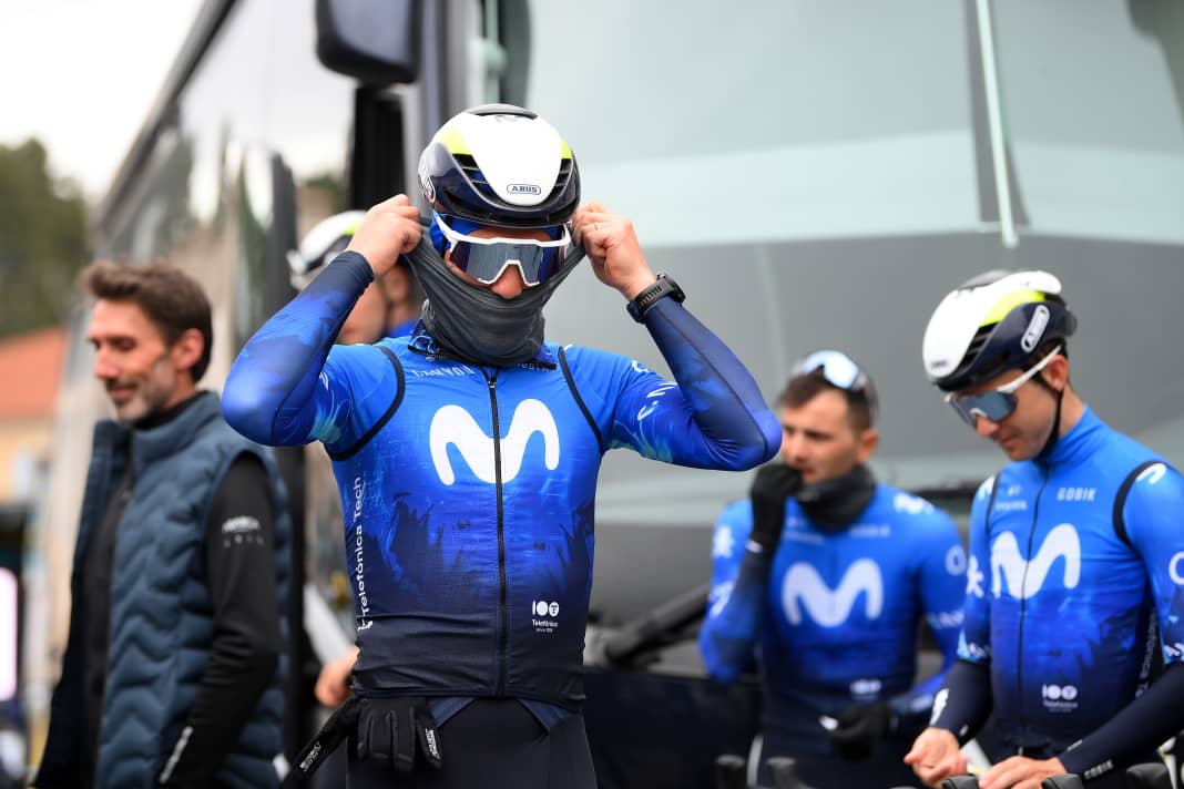 Not only Team Movistar but the entire peloton had to prepare for a cold day.