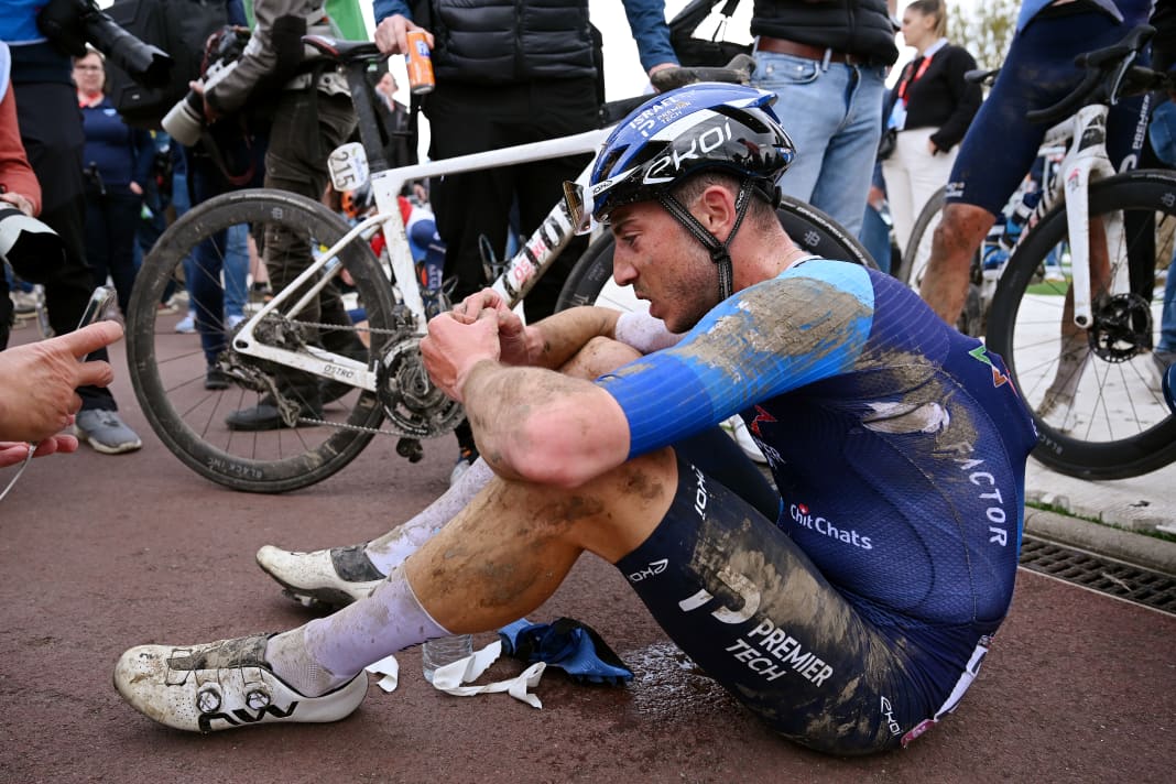 Paris-Roubaix is one of the most demanding cycling races. Nadav Raisberg (Israel-Premier Tech) can see the strain at the finish line