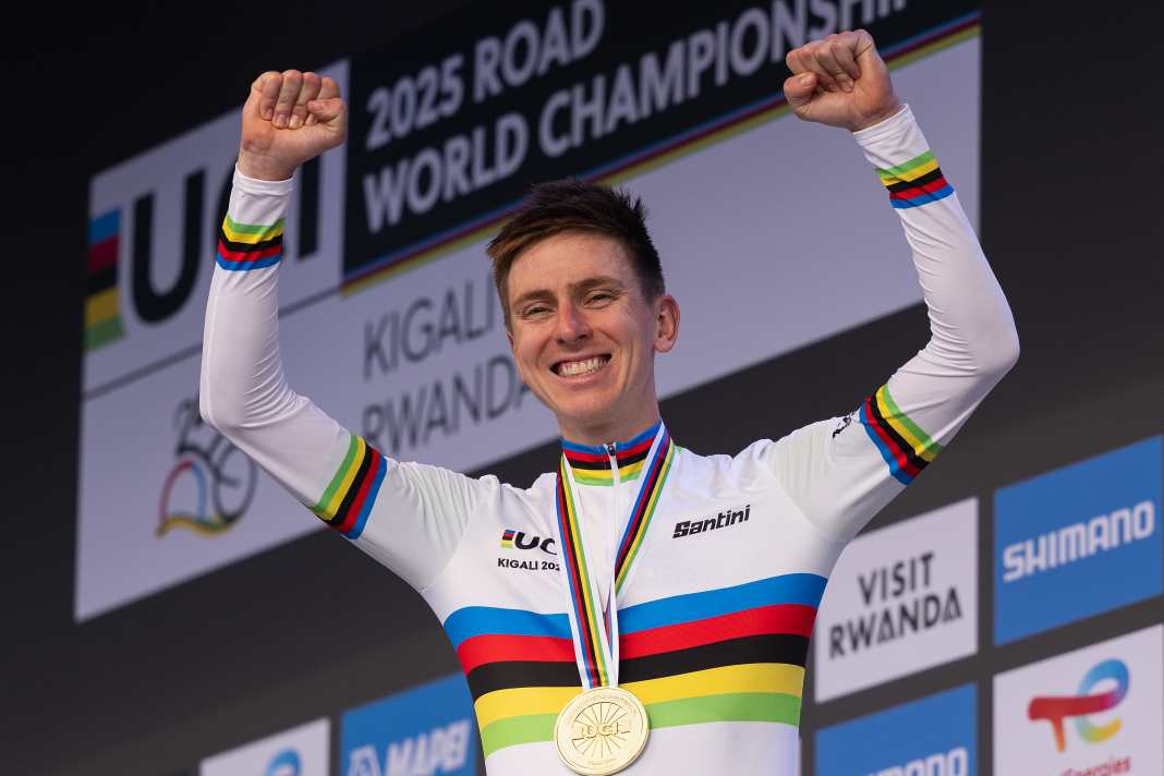 Reason to celebrate: Tadej Pogačar achieved his second World Cup triumph in a row at the end of September 2025 in Rwanda's capital Kigali