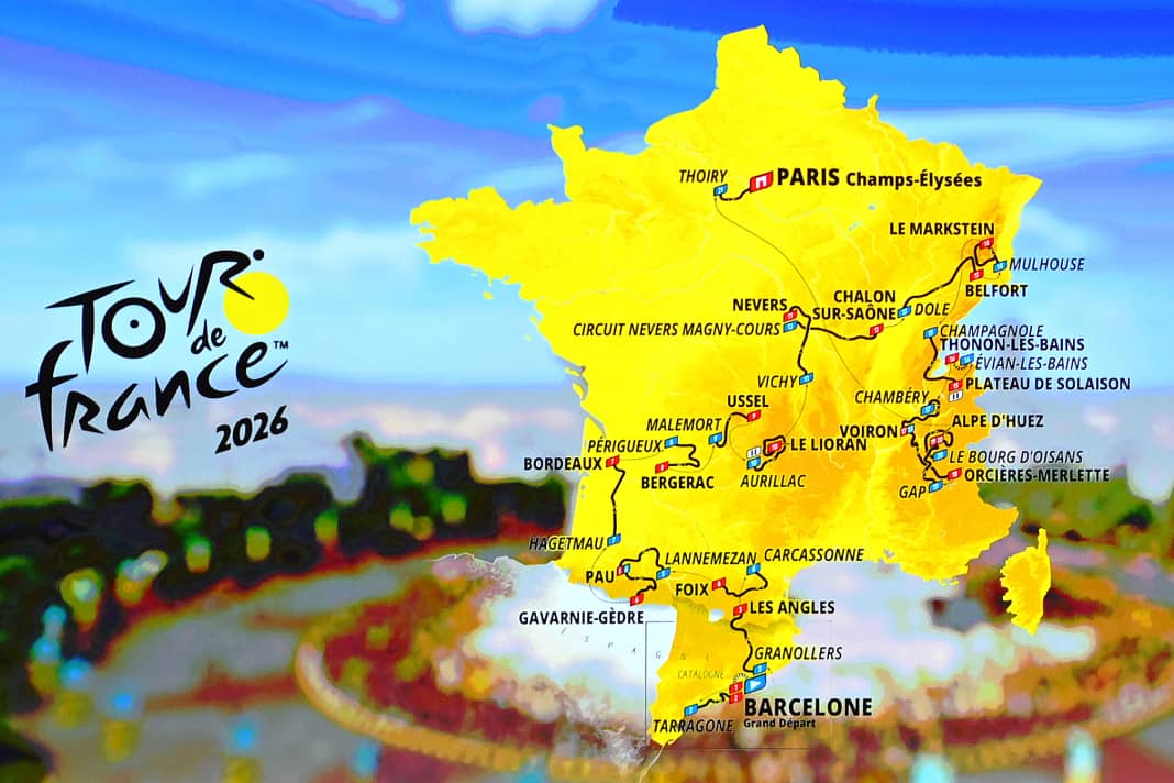Die Strecke der Tour de France 2026 auf der Karte