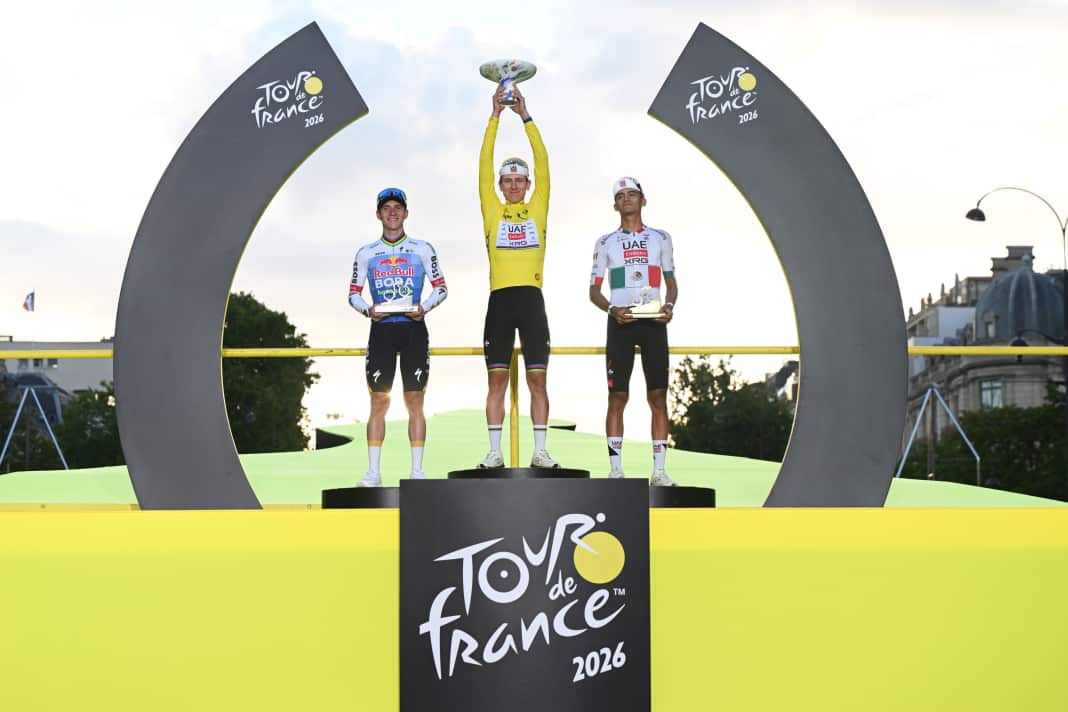 First, second and third places in the overall standings: Pogacar, Evenepoel and del Toro.