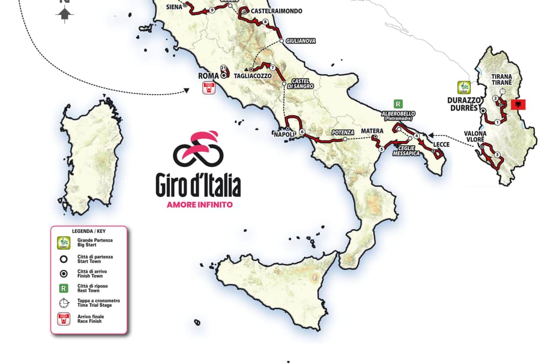 Giro d'Italia 2025 Strecke alle Etappen der ItalienRundfahrt TOUR